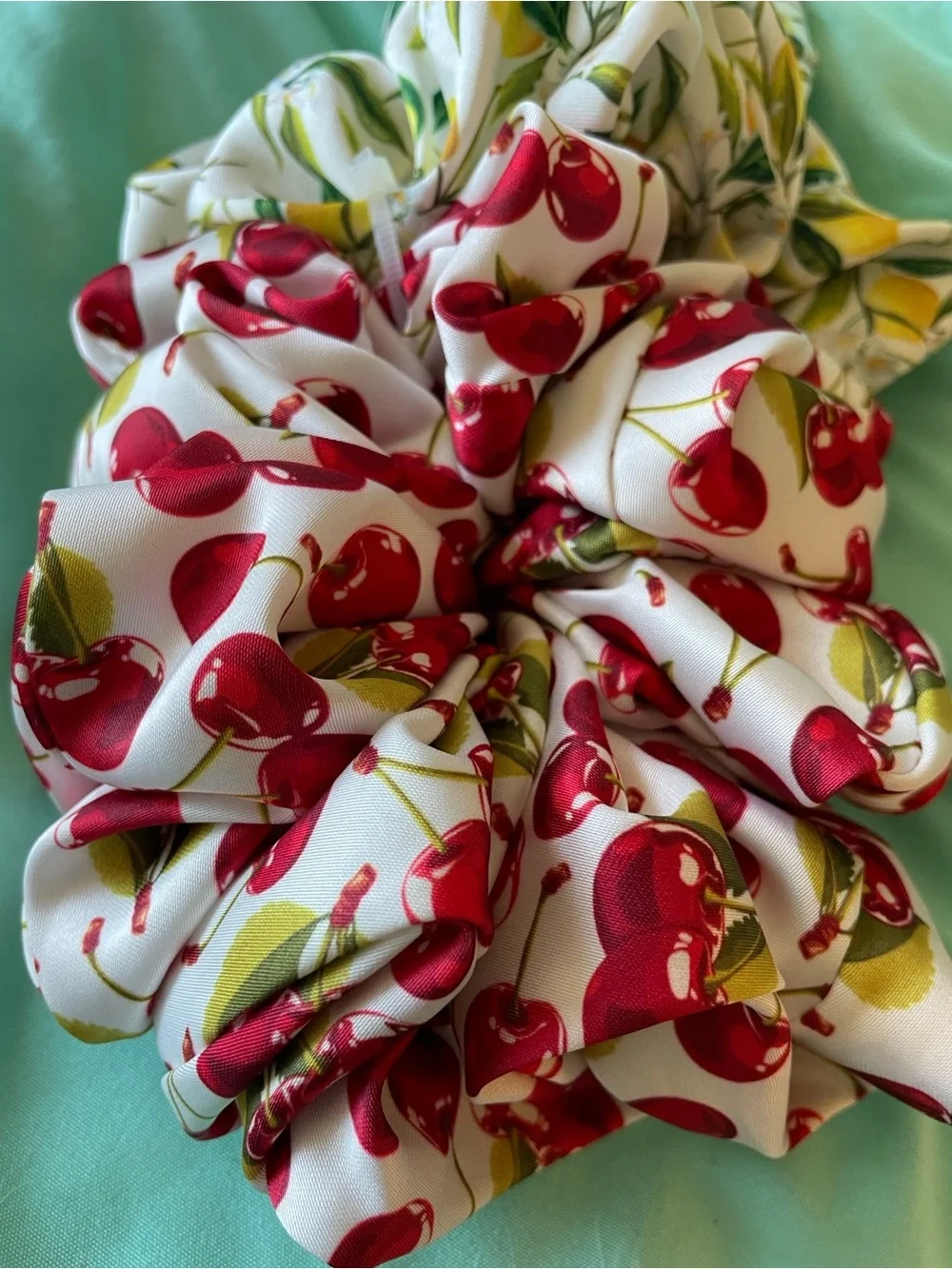 Piper-K Silk-Feel Cherry & Lemon Print Jumbo Scrunchie Set